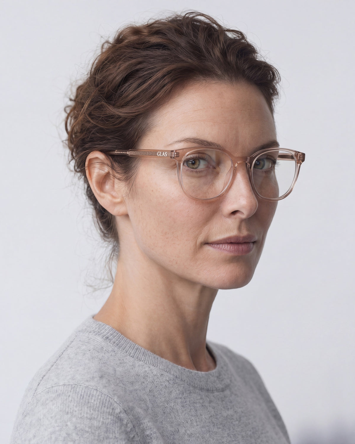 Molly Powder Pink Readers, worn, side