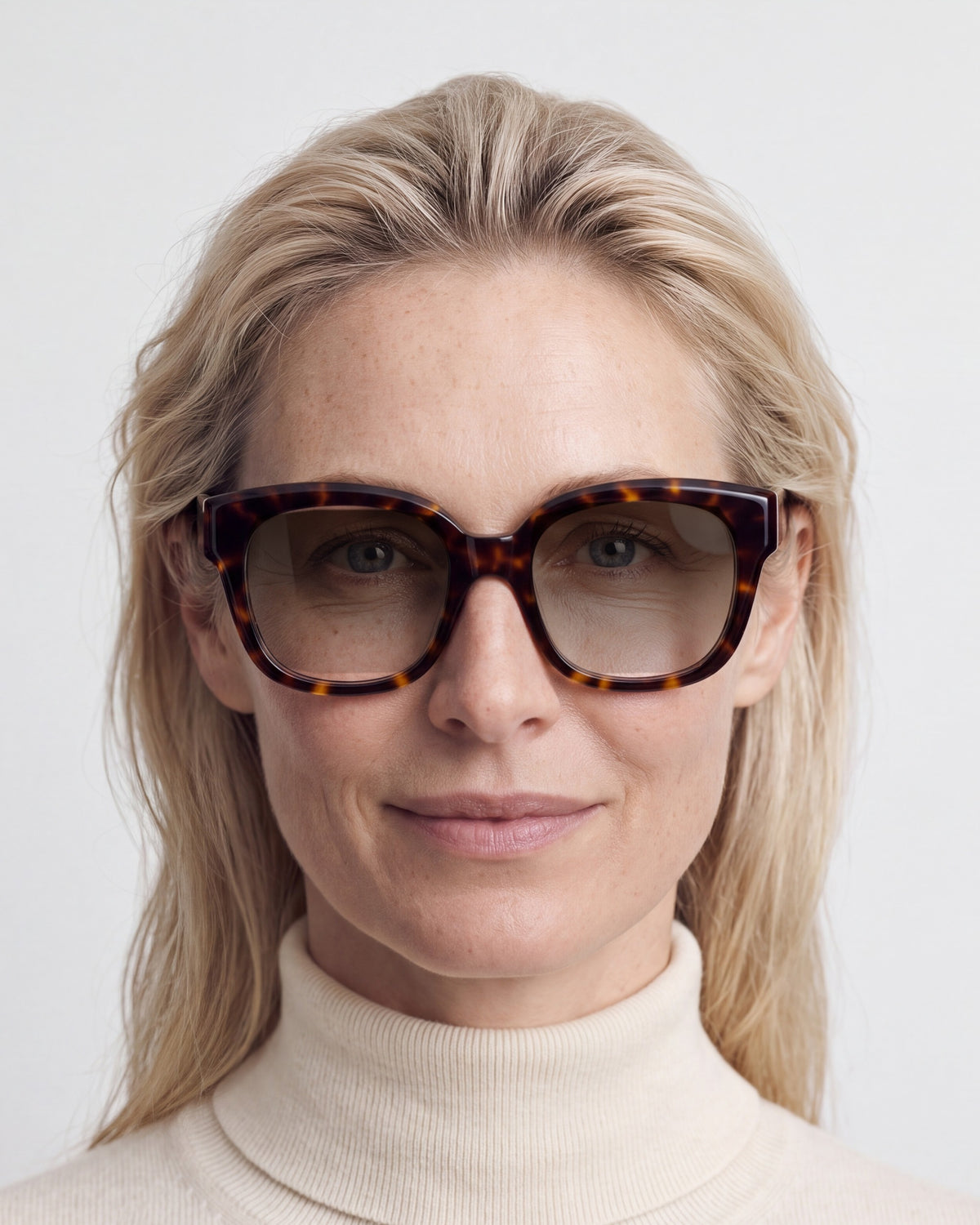 Chloe in tortoiseshell, worn, sun lenses