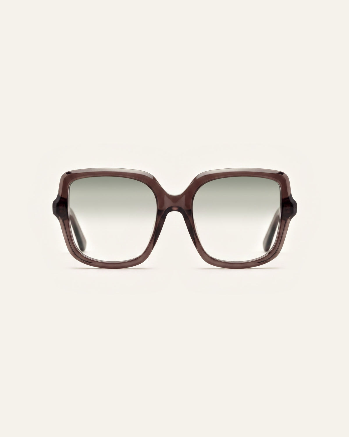 Elara in dark brown, front, Sage lenses