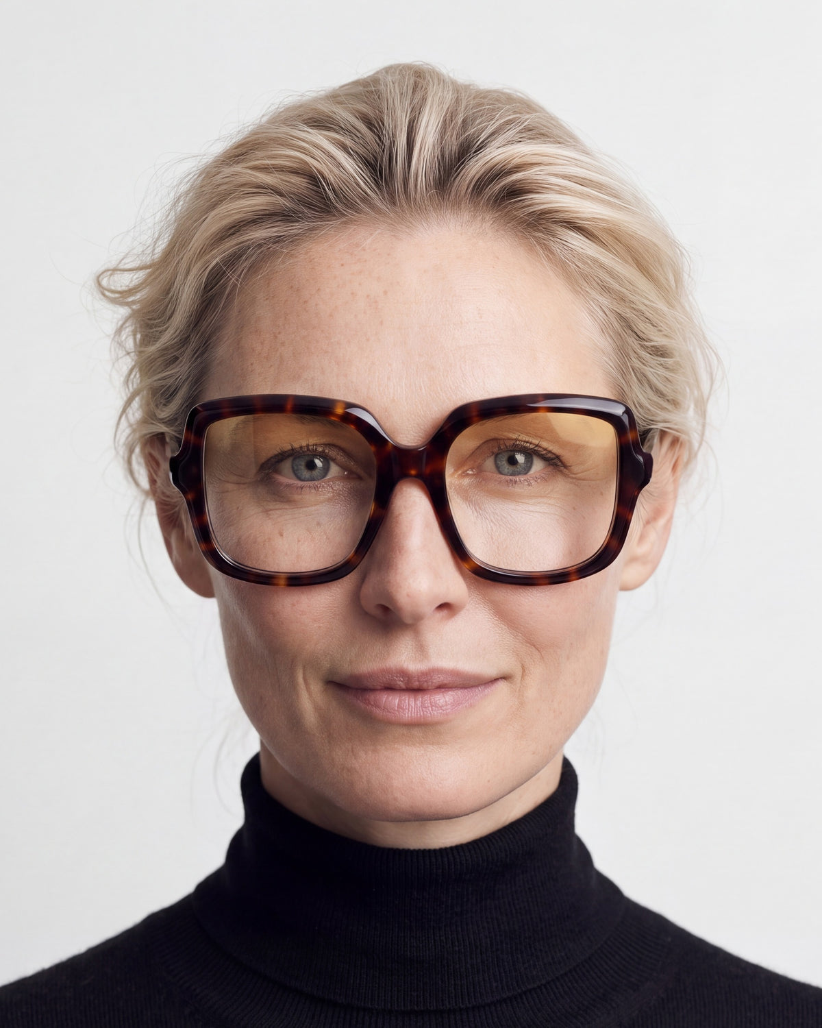 Elara in tortoiseshell, worn, Dawn lenses